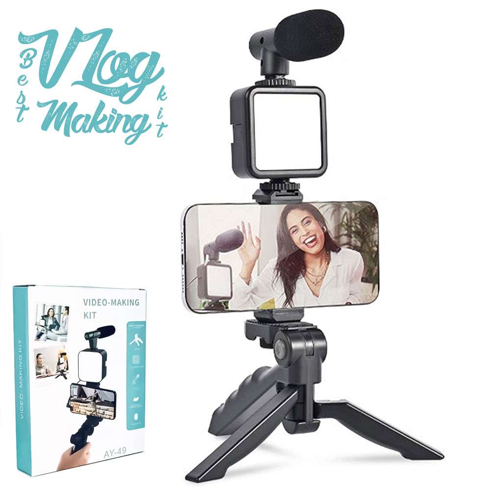 Video Making Kit with Bluetooth Remote, LED Light, Professional Mic and Tripod Stand