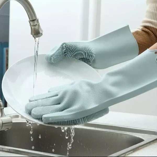 Magic Reusable Silicone Gloves With Wash Scrubber, Heat Resistant, For Cleaning, Household, Dish Washing, Washing The Car