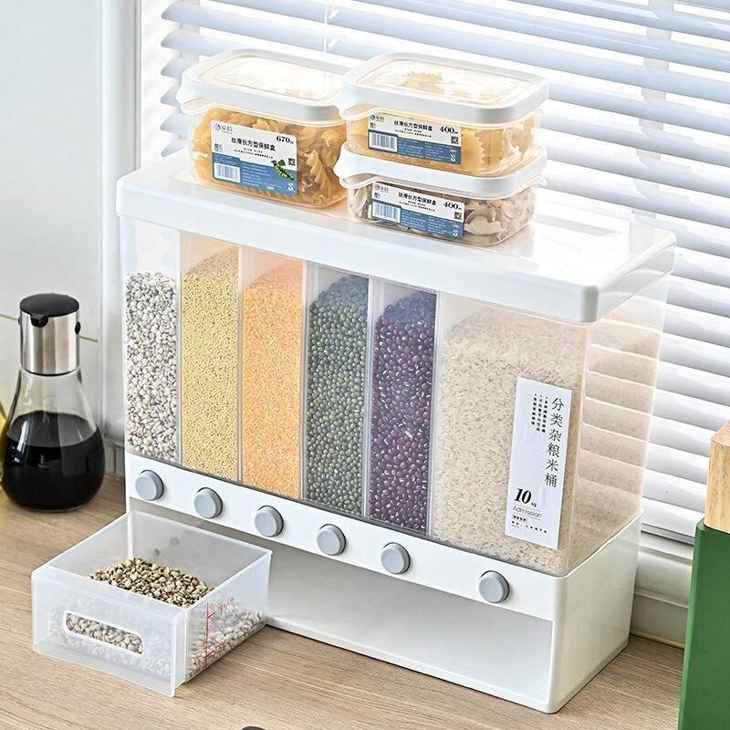 Grain Container Dry Food Dispenser Grain Storage Jar (Color : White, Size : 6 grids)