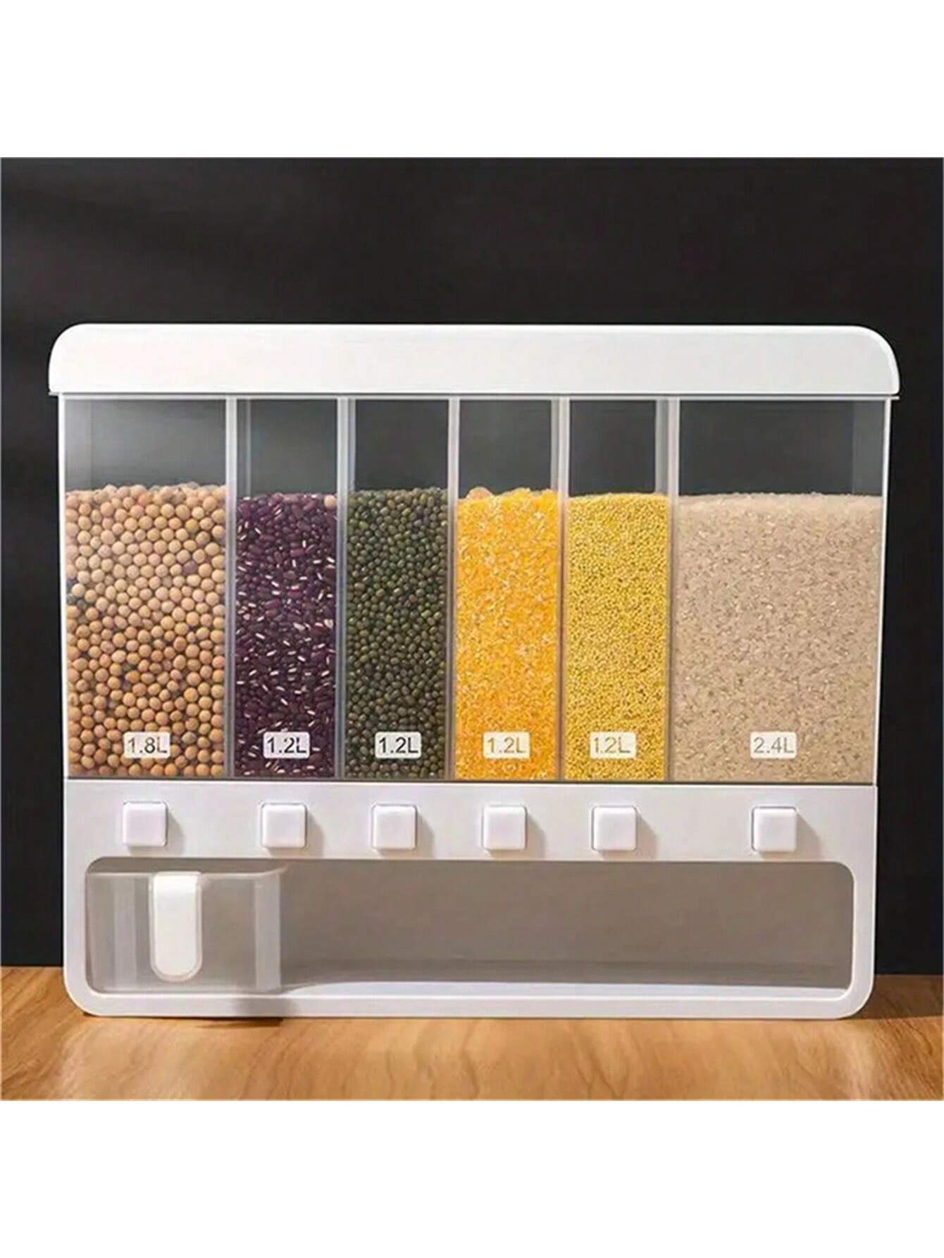 Grain Container Dry Food Dispenser Grain Storage Jar (Color : White, Size : 6 grids)