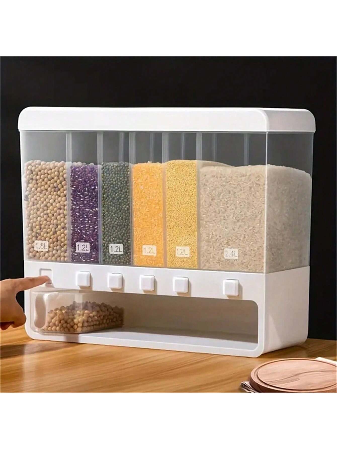 Grain Container Dry Food Dispenser Grain Storage Jar (Color : White, Size : 6 grids)