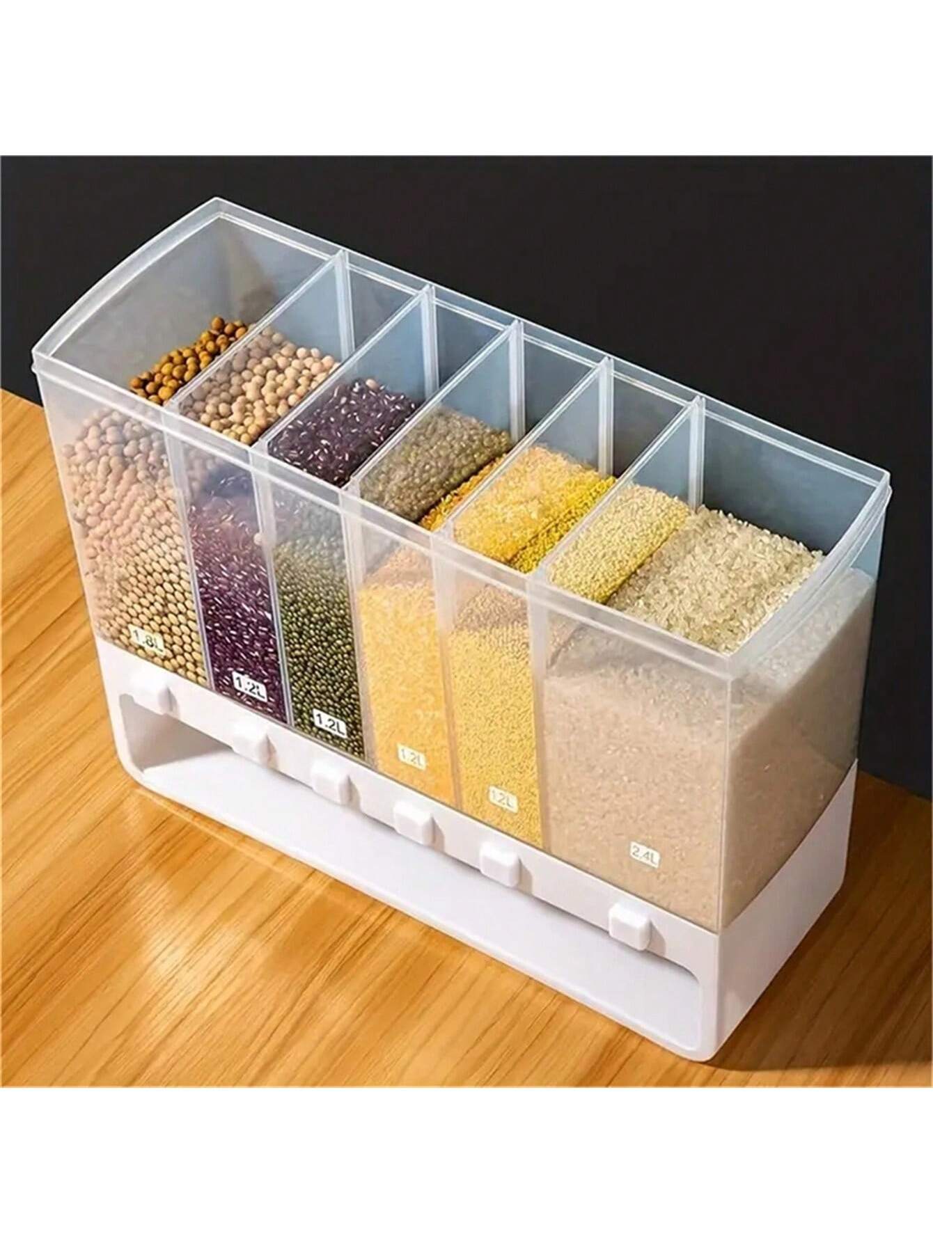 Grain Container Dry Food Dispenser Grain Storage Jar (Color : White, Size : 6 grids)