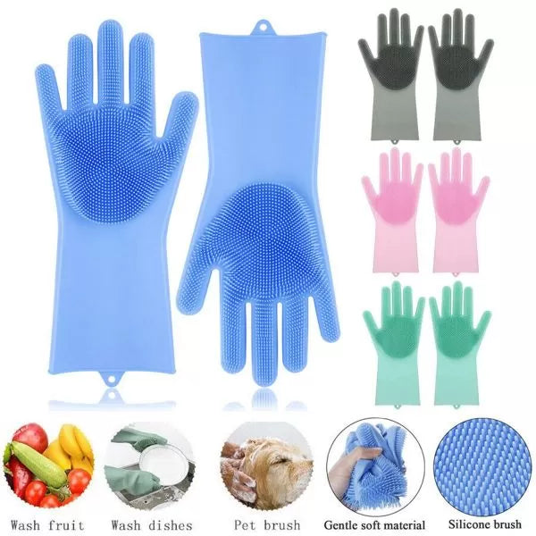 Magic Reusable Silicone Gloves With Wash Scrubber, Heat Resistant, For Cleaning, Household, Dish Washing, Washing The Car