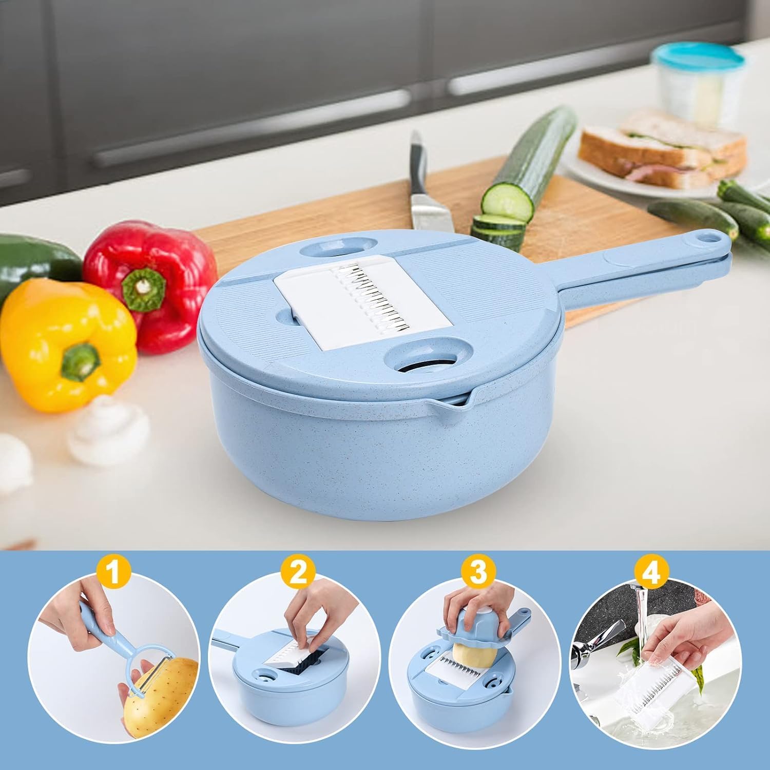 Food Chopper, Multi Function Food Chopper, 12 In 1 Multi-Function Vegetable Chopper with Container