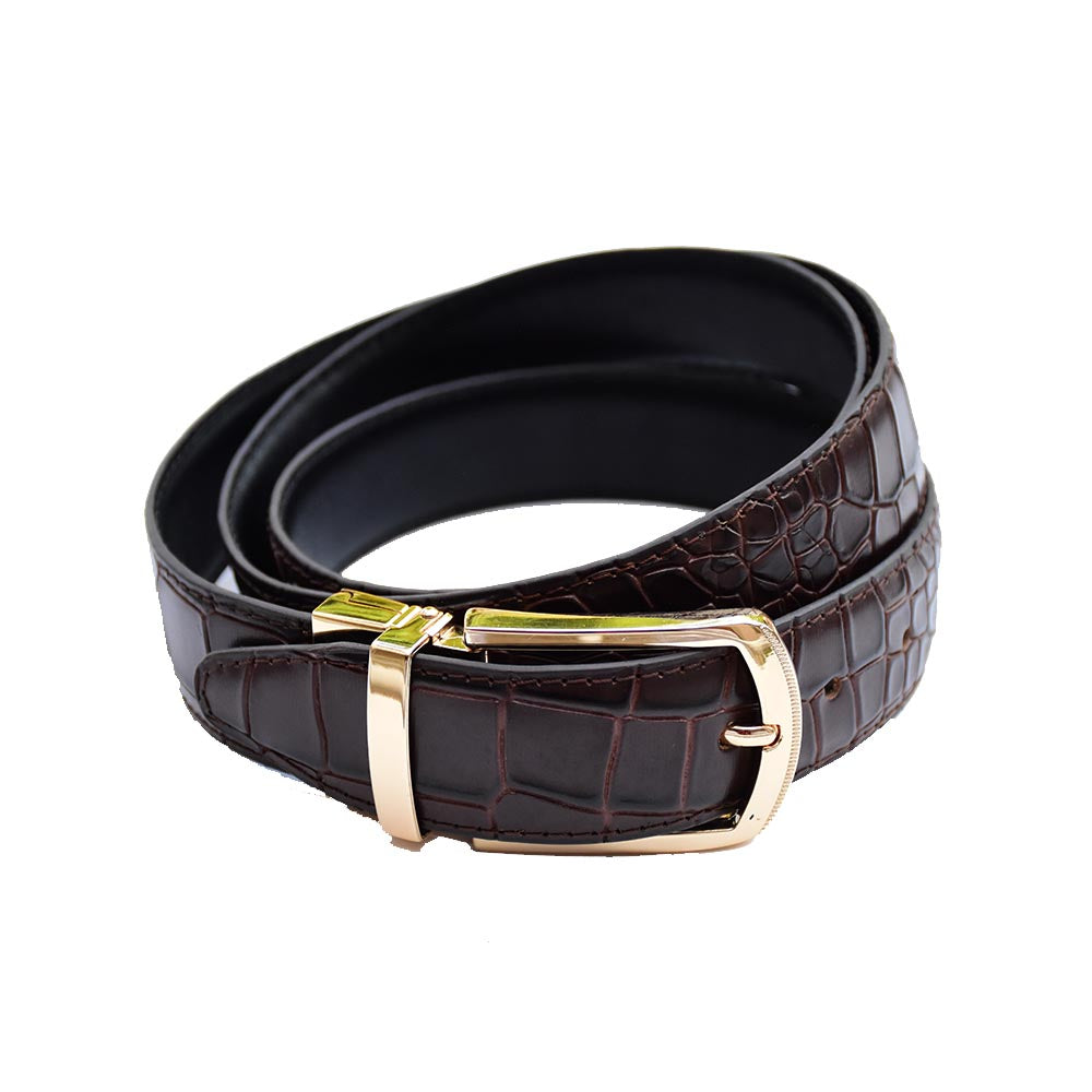 Crocodile Style Leather Belt – Dark Brown