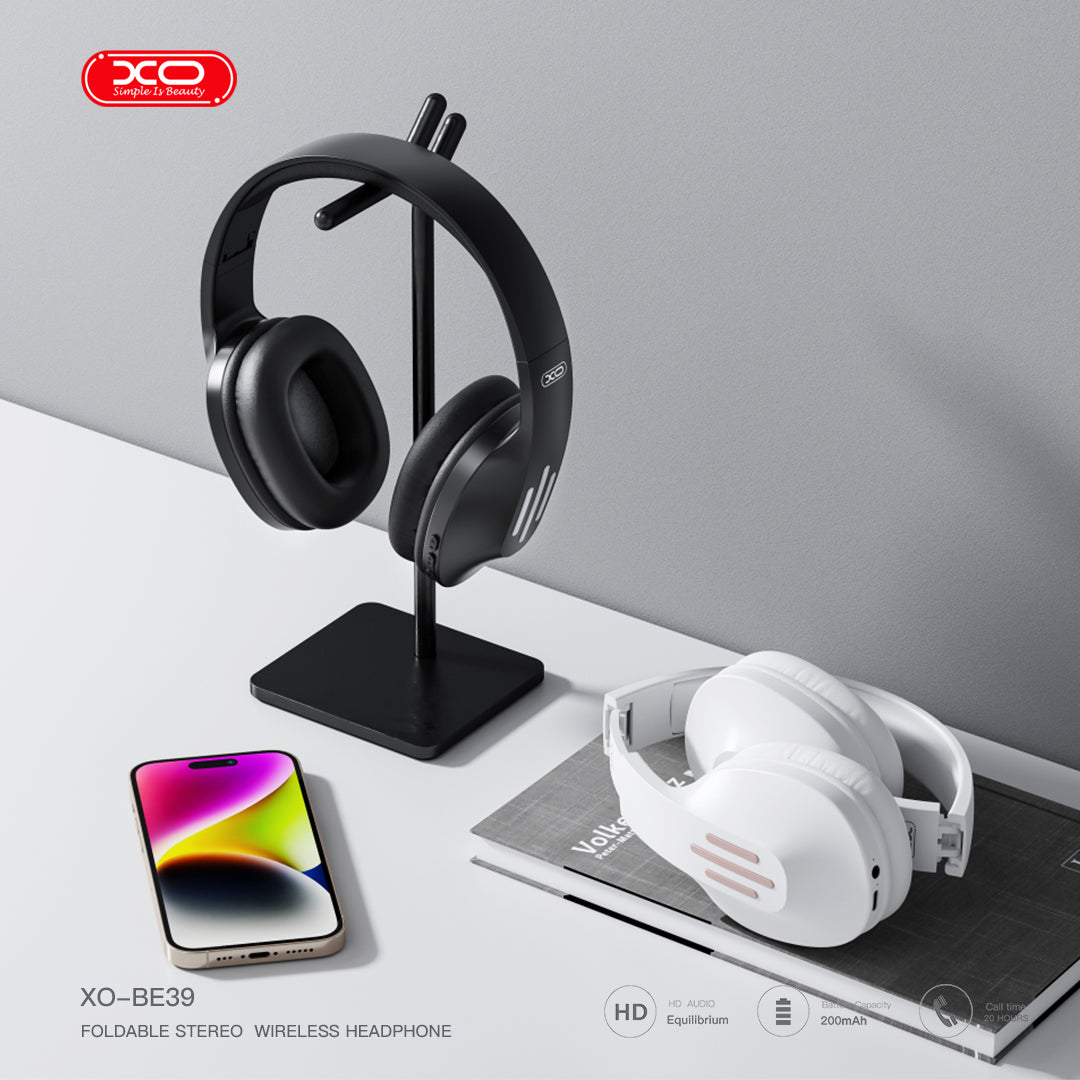 XO BE39 Foldable Bluetooth Headset Bluetooth Headphone IPX 5 Water Proof With 1 Year Brand Warranty - Black