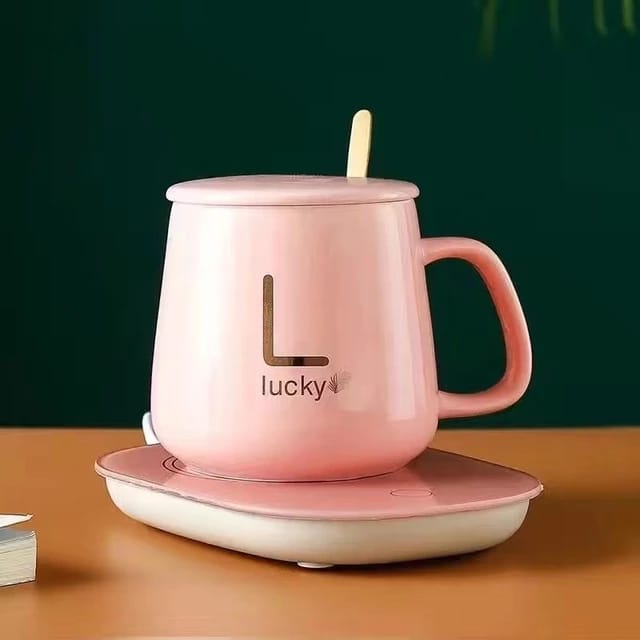 Electric Coffee Cup Warmer for Desk, with Automatic On/Off to Keep  Temperature Up to 104-122℉/ 40-50℃, Include Ceramic Mug, Cover, Spoon, Enjoy Anytime Hot Drinks