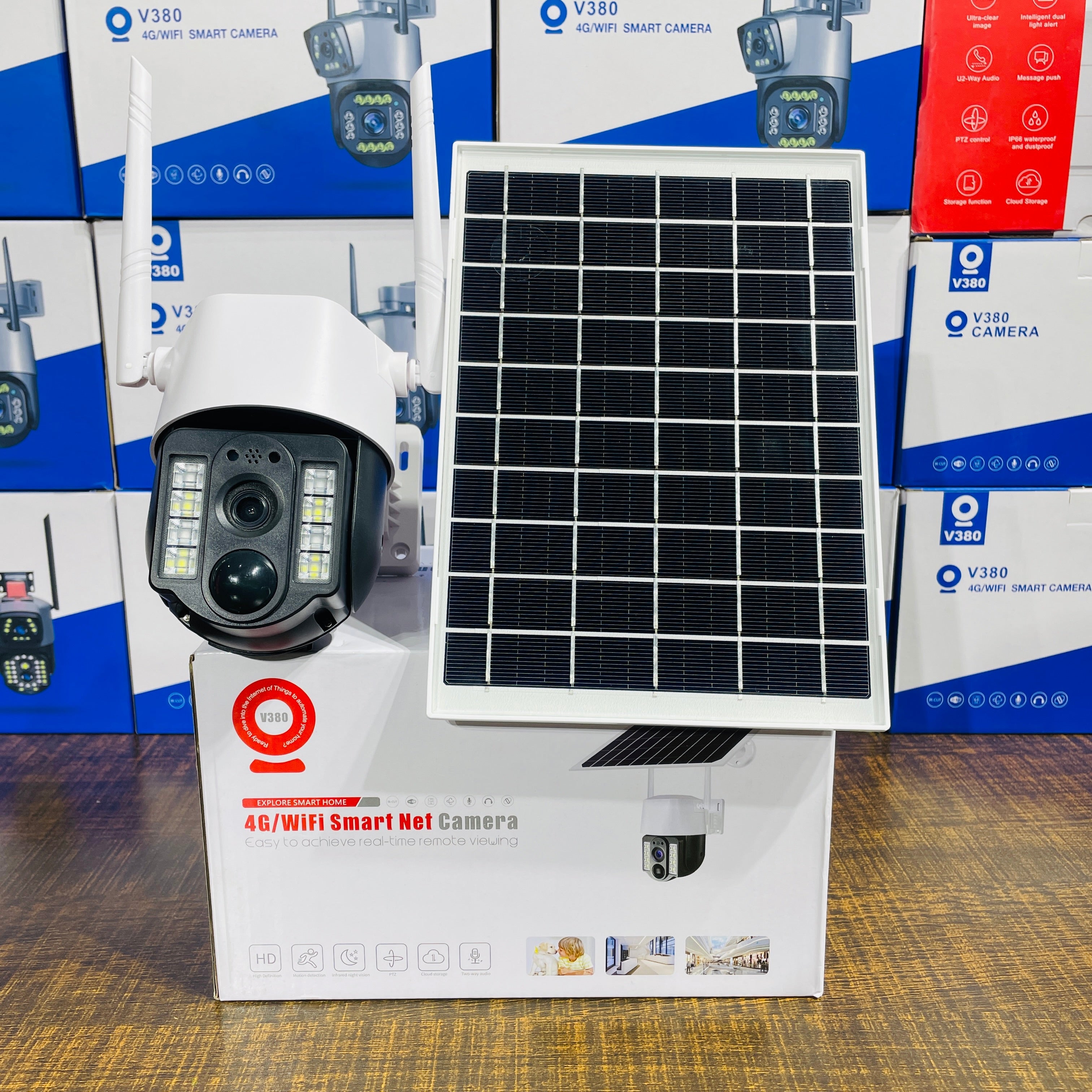 Solar Camera Outdoor Waterproof Wireless iP Camera Solar Panel PTZ Power Camera Home Security CCTV Video Surveillance 12v 3600mh Camera Battery With Soler Plate Human Detection, Night Vision, Full Ptz,sd Card + Cloud Storage,waterproof, V380 Pro