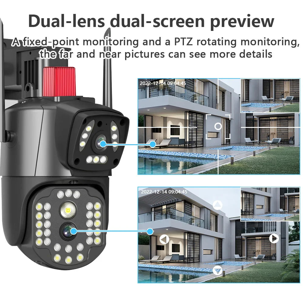 PTZ WIFI OUTDOOR DURAL LENS 2MP+2MP 4MP IN TOTAL DURAL IR LED COLORVU NIGHT VISION APP V380 PRO