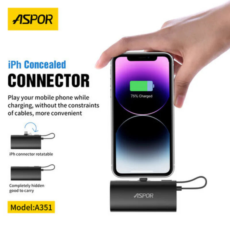 ASPOR A351 2IN1 IPHONE & TYPE-C FLEXIBLE PORTABLE MINI 5000MAH POWER BANK