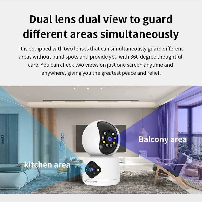 Vstarcam 4MP Dual Lens Dual Screen Indoor WiFi Camera Baby Monitor Auto Tracking Ai Human Detection Home CCTV Video IP Camera