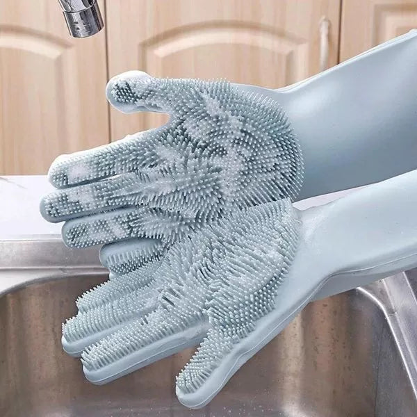 Magic Reusable Silicone Gloves With Wash Scrubber, Heat Resistant, For Cleaning, Household, Dish Washing, Washing The Car