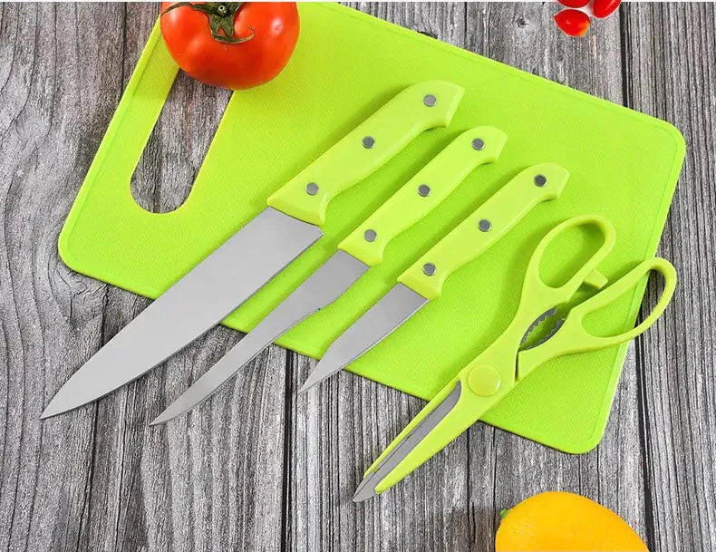 Set Of 5 Household Kitchen Cutting Set, Stainless Steel Chef's Knife With Cutting Board, Nordic Cutting Board With Knife, Multifunctional Cutting Board, Fruit and Vegetable Cutting Board