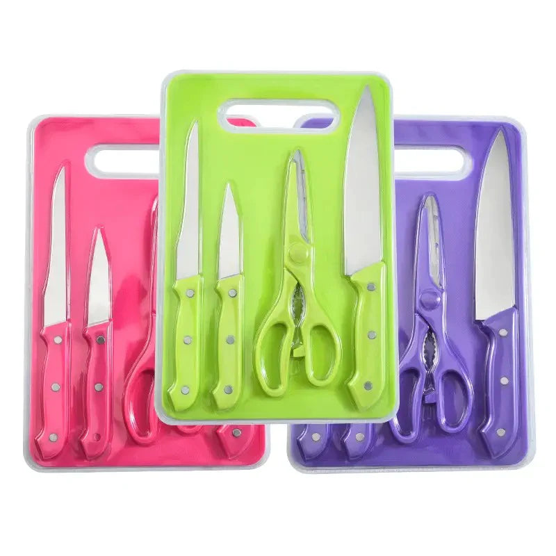 Set Of 5 Household Kitchen Cutting Set, Stainless Steel Chef's Knife With Cutting Board, Nordic Cutting Board With Knife, Multifunctional Cutting Board, Fruit and Vegetable Cutting Board