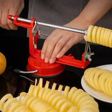 Spiral Potato Cutter, Manually Rotating Potato Tower Machine, Portable Quick Spiral French Slicer Cutter Bar, Vegetable Spiral Cutter Machine, Twist Fries Machine, Metal Peeler Corer Slicer, Creative Hand-shake Fruit Potato Peeler, Home Kitchen Gadget